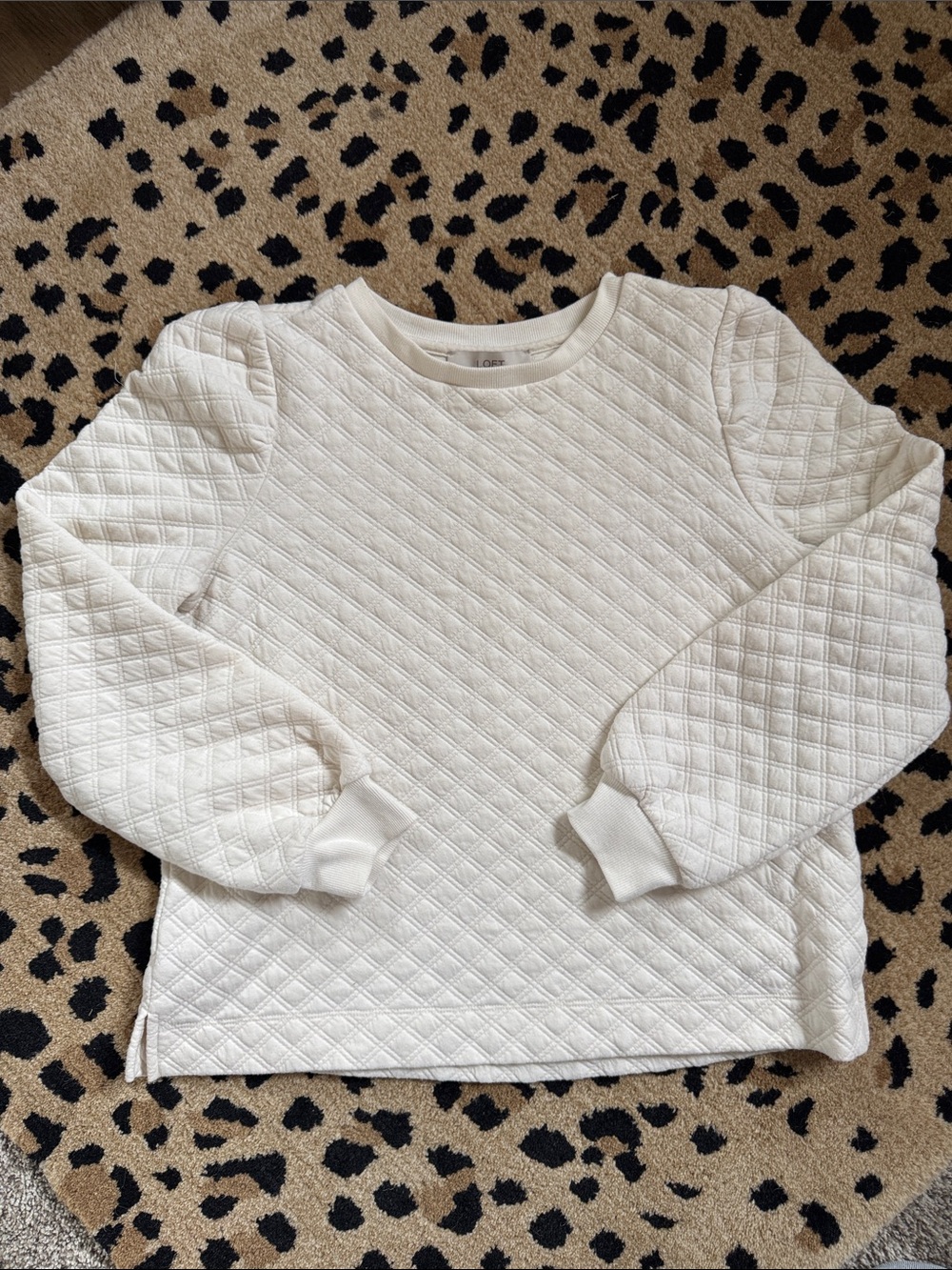 LOFT Cream Quilted Crewneck Sweater